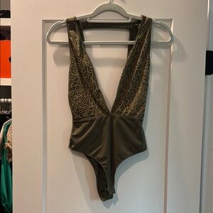 Olive Green Plunge Bodysuit